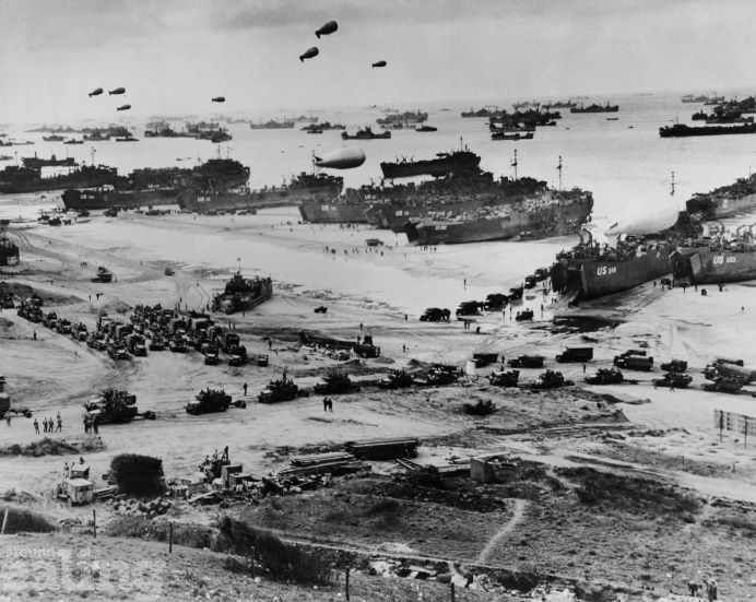 aerial view of US forces at Normandy
