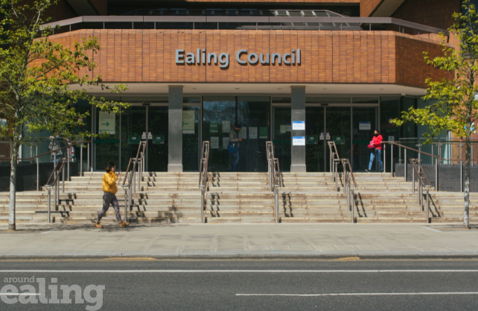 The front steps of Perceval House in central Ealing