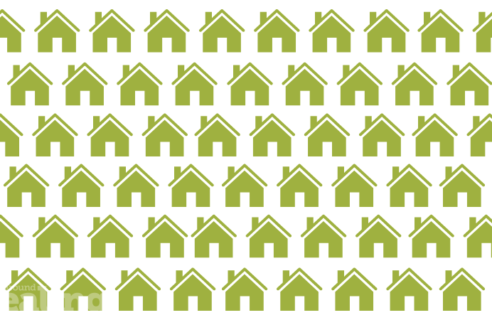 Grid of green house icons against white background