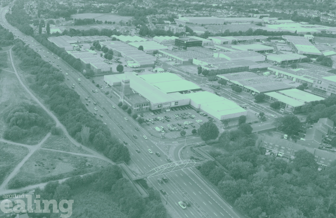 Aerial view of industrial buildings in Greenford, Ealing