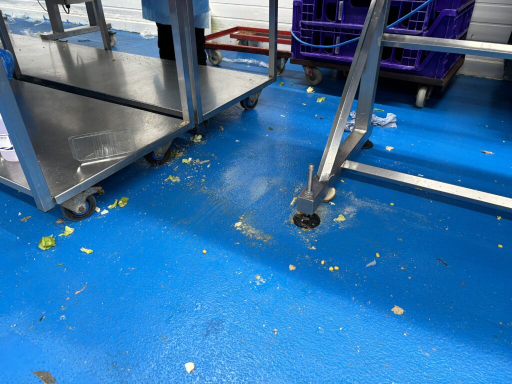 Dirty floor at Bread Spread factory